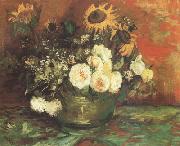Vincent Van Gogh Bowl with Sunflowers,Roses and other Flowers (nn040 Spain oil painting reproduction